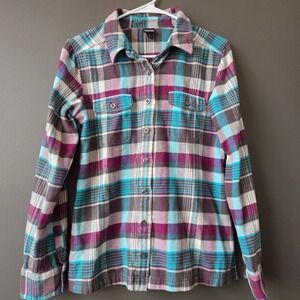 Patagonia Organic Cotton Fjord Flannel Plaid Shirt Womens‎ Sz 4 Outdoor